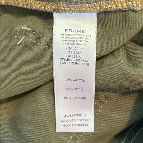 Frame Fatigue Green High-Waist Lightweight Barrel Cropped Cargo Jeans, Size 27 - Picture 11 of 14